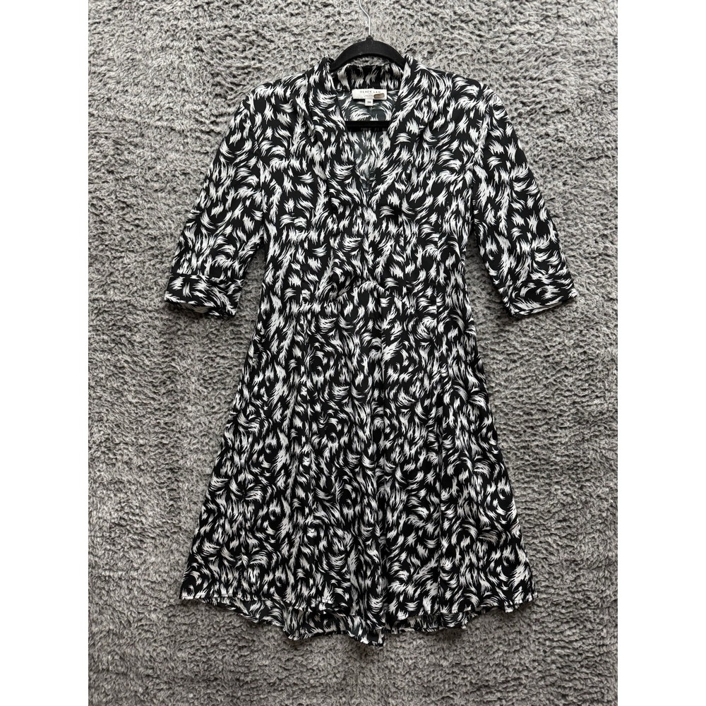 Derek Lam Collection Womens Feather Scarf Neck Dress 36 Black White 3/4 Sleeve